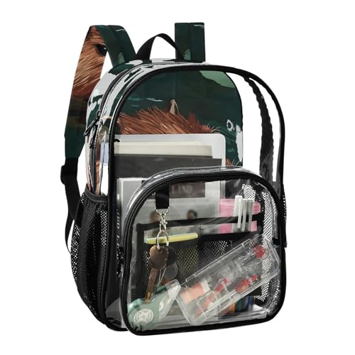 Capybara Swim Flower Clear Backpack, PVC Transparent Bag with Large Capacity for Boys, Girls, Men, Women, See Through Bookbag for School Work College Travel2