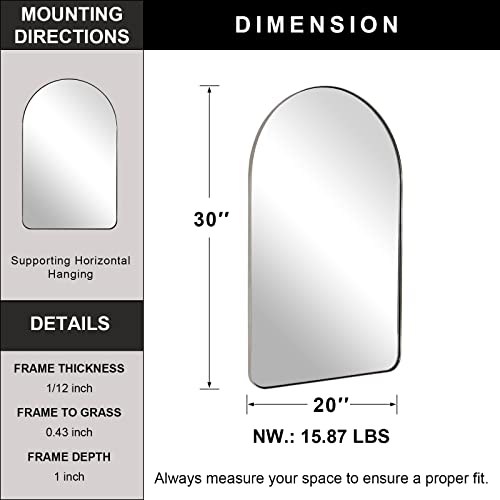 Image of ANDY STAR Chrome Bathroom Mirror, 20 inch x 30 inch Arch Mirror in Stainless Steel Metal Frame, Chrome Arched Bathroom Mirror for Wall, Arch Top Rounded Corner 1 inch Deep Set Design Wall Mount Hangs Vertical