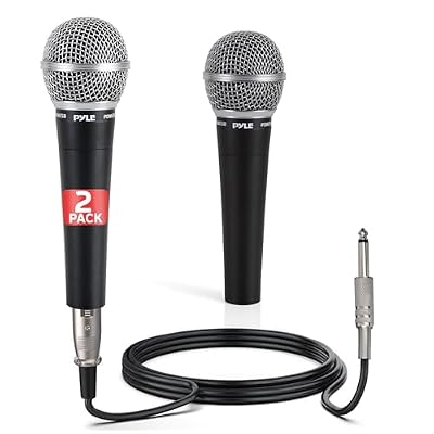 Pyle Professional Dynamic Microphone - 2-Pack Unidirectional Handheld Mic with Built-in Pop Filter, High Signal Output, 15 ft. XLR Audio Cable, Ideal for Stage, Karaoke & Studio Performances