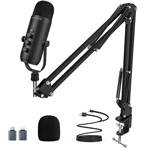 ZealSound Gaming Microphone Kit,Podcast Condenser USB Mic with Boom Arm,Supercardioid Microphone with Mute Button,Echo Volume Gain Knob,Adjust Monitor for Phone PC Computer Tablet Streaming Recording