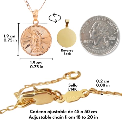 Virgen de Guadalupe round gold medal necklace, 14k gold laminated Chain with charm Our Lady of Guadalupe, Virgin Mary pendant Necklace, Religious Catholic Jewelry with gift box4