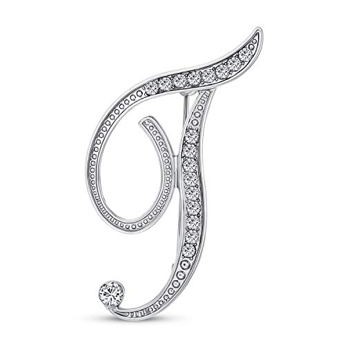Image of Bling Jewelry Large Statement ABC Pave Crystal Cursive Script Monogram Letters Alphabet Initial Scarf Lapel Pin Brooch For Teen Women Rose, Yellow Gold Silver Plated