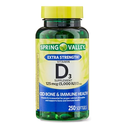 Spring Valley Vitamin D3 Softgels, 5000 IU, 250 Count Bottle Spring Valley Vitamin D3 Softgels, 5000 IU, 250 Count Bottle