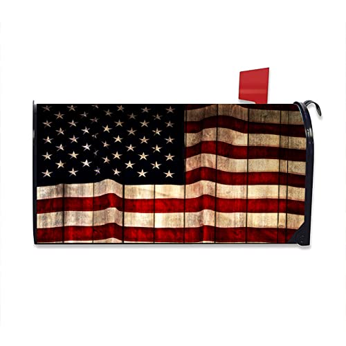 Image of Vintage American Flag Mailbox Covers Large Size 25.5x21 Inch Patriotic American Memorial Day Magnetic Mailbox Cover 4th of July Holiday Decorative Post Letter Box Cover for Yard Garden Entrance