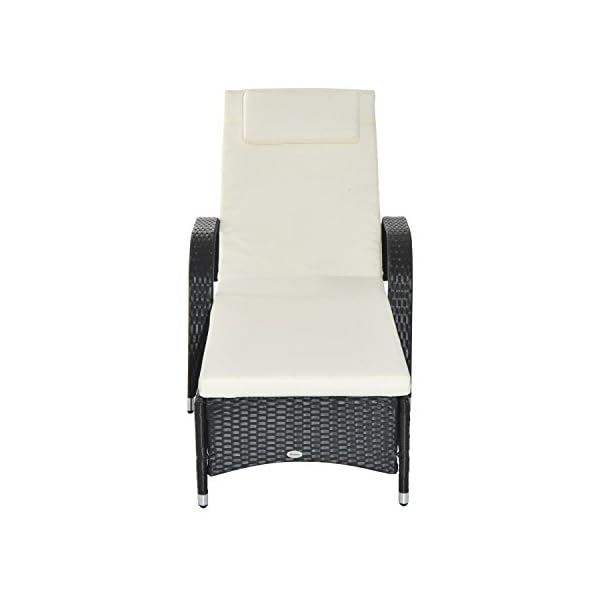Outsunny Garden Rattan Furniture Single Sun Lounger Recliner Bed Reclining Chair Patio Outdoor Wicker Weave Adjustable Headrest with Fire Retardant Cushion - Image 8