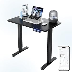 HUANUO AI-Powered Electric Standing Desk with Smart APP, Compatible with Alexa & Google, Adjustable Height, 6 Memory Settings, Sedentary Reminder, Ergonomic Sit-Stand Desk, 32-inch, Black