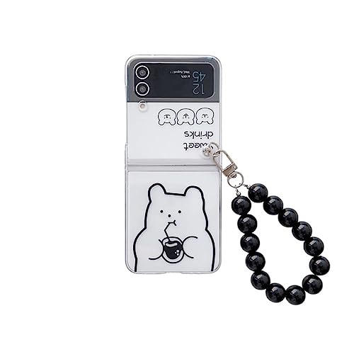 Coque Samsung Z Flip 3 transparente avec cordon et pendentif ours thé au lait