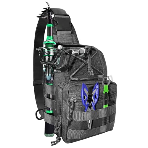 Bnqoe Mochila de pesca, bolsa de armazenamento de equipamentos de pesca, equipamento de pesca com suporte de vara pequena mochila para peixes ao ar livre, caminhadas, viagens, caça (C-Preto)
