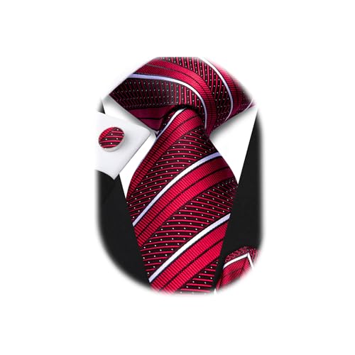 Image of Hi-Tie Men Ties Sets Silk Stripe Paisley Necktie Pocket Square Cufflinks for Business Wedding
