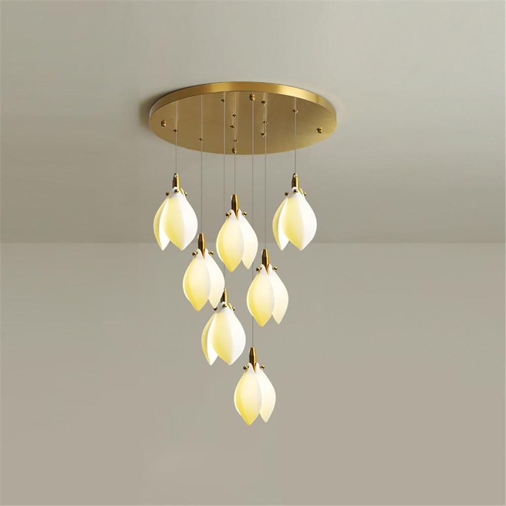 KXEcoLife Contemporary Duplex Building Pendent Lamp LED Fashion Creativity Living Room Restaurant Bedroom Villa Hotel Rotate Staircase Chandelier (A A 7 Lights)