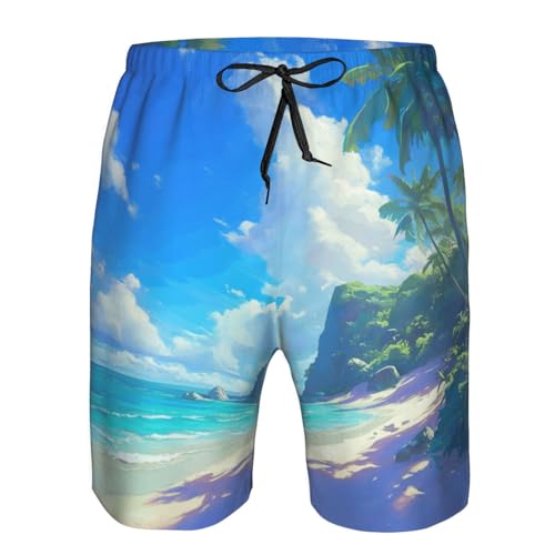 Beach and Palm Tree Print Mens Casual Shorts Drawstring Summer Beach Stretch Shorts Novelty Swimtrunks4