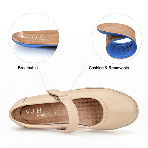 Image of VJH confort Women s Mary Jane Flats, Breathable Comfort Round Toe Low Heel Slip-on Light Weight Walking Shoes