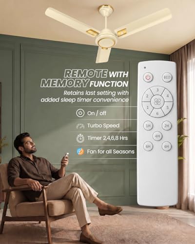 Image of Sujata Kinetica BLDC Ceiling Fan 1200mm | 3 Years Warranty | Ceiling Fan for Living Room & Bedroom, Remote Fans Ceiling Fans 5 Star BEE Rating, Powerful Airflow, Savings Upto 60% (Ivory Gold)