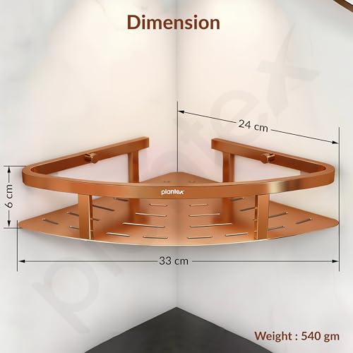 Image of Plantex Corner Shelf for Bathroom Wall Mount /304 Grade Stainless Steel Bathroom Corner Shelf /Bathroom Accessories Holder for Wall (9x9 inches, PVD Rose Gold)