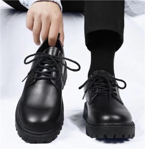 Round Toe Chunky Heel Comfortable Oxfords Mens Leather Lace Up Lug Sole Heightening Classic Work Office Business Dress Shoes2