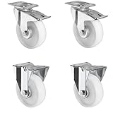 Lauffläche: Polyamid weiß CASCOO SETTPFP200N0N0R1W Rollensatz 2 Lenkrollen mit Feststeller, 2 Bockrollen, Polyamid, Durchmesser 200 mm, Transportrollen, Kunststoff, Rollenlager, Traglast 900 kg (4-er Pack)