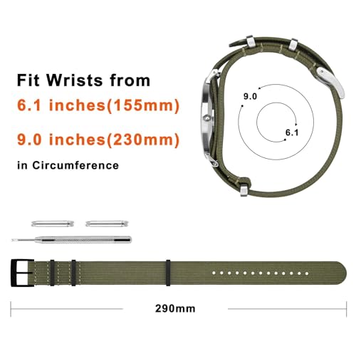 ANNEFIT Nylon Watch Strap, 18 mm / 20 mm / 22 mm for Men and Women with Stainless Steel Buckle