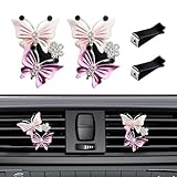 Dickno 2 PCS Car Air Fresheners Vent Clips, Cute Dual Butterfly Rhinestone Air Freshener Perfume Clip, Sparkly Auto Aroma Diffuser Decoration, Universal Vehicle Interior Accessories (Pink)