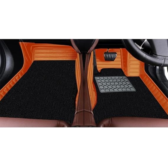 Image of 10D Car Foot Mat for Mercedes Benz eqs450 | Tan | Premium Luxury Leather | Double Layered | Waterproof | Washable | Custom Fit |Antislip | Detachable Grass | Car Floor Mat