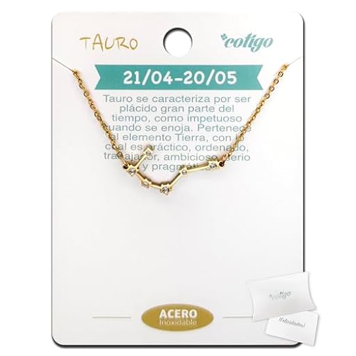cotigo Collar Signo Zodiaco Acero Inoxidable, 12 Collar Constelaciones con Colgante Horóscopo de Circonita - Collar Mujer para Joyería Astrología (Tauro - Dorado) | Ya disponible en tu tienda friki favorita! En mundofriki.es!