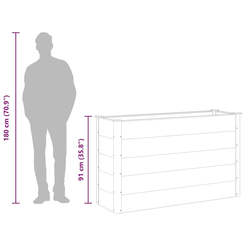 Podwyższona donica ogrodowa WPC 150x50x91 cm szara podwyższony ogród drewniano-plastikowy podestowy kwietnik z aluminium wysoka skrzynia na rośliny na taras balkon łatwy montaż