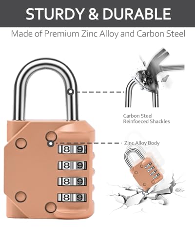 Image of Combination Lock Resettable Peachy-Pink 2 Pack 4 Digit Outdoor Waterproof Combo Padlock for School Gym Locker, Sports Locker, Fence, Toolbox, Gate, Hasp Storage