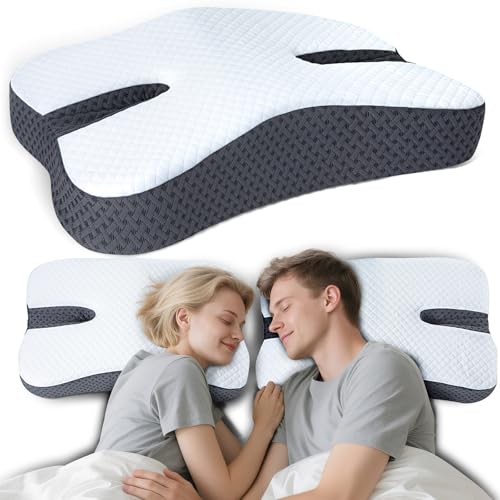 ROOWANA Anti-Snore Pillow for Side Sleepers, Snoring Pillows for Men & Women, Memory Foam Pillow for Snoring Relief, Multifunctional Ergonomic Design for Side Sleeper - Dark Grey