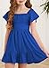 blibean Girls Summer Tie Back Dress Tween Kids Formal Boho Off Shoulder Formal Dresses Ruffle Beach Short Tulle Outfit Vestidos Niñas Size 8-9 Years Old Royal Blue