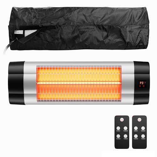 Wall Mounted Infrared Heater with 1 Seconds Instant Warmth, Quiet Electric Radiant Heating for Garage Greenhouse Porch, 1500W Adjustable Temperature Patio Heater