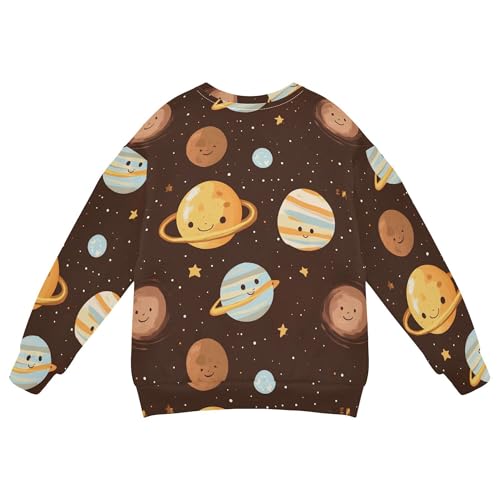 JUNZAN Cartoon Outer Planets Alphabet Brown Little Boys Sweatshirt Hoodie Crewneck Sweatshirt With Hoodie Athletic 4T2