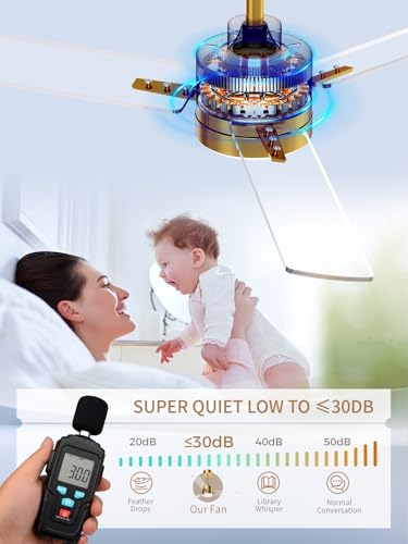 Image of LANMEL 42 Inch Metal Ceiling Fan with Light, Modern Flush Mount Low Profile with Remote Control, Reversible, 3cct Dimmable, Quiet, Gold Transp LED for Bedroom, Living Room, Indoor /Outdoor Patio Use