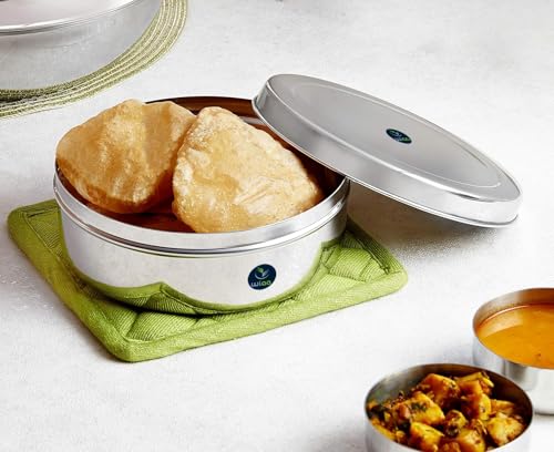 Image of Stainless Steel Puri Dabba Set - Large Size | Set of 3 Kitchen Storage Containers | Heavy Gauge Food Storage Canisters | 16.5 cm, 18 cm, 20 cm | 2.2L, 1.8L, 1.5L | Ideal for Indian Kitchen