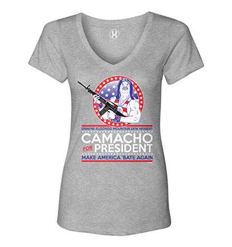 Camacho for President - Parody Funny Ladies V-Neck T-Shirt (Light Gray, X-Large)
