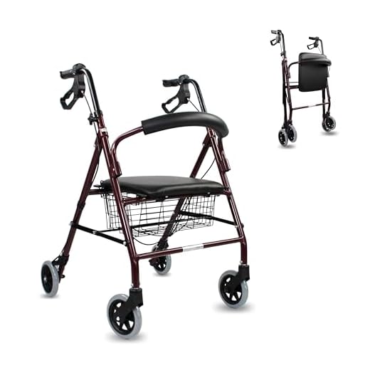 Mobiclinic®, Walker for Elderly, Escorial Model, European Brand, Folding, Manual and Lockable Brakes, Aluminium, Light and Resistant, Rollator with 4 Wheels, Seat and Backrest, Basket, Burgundy