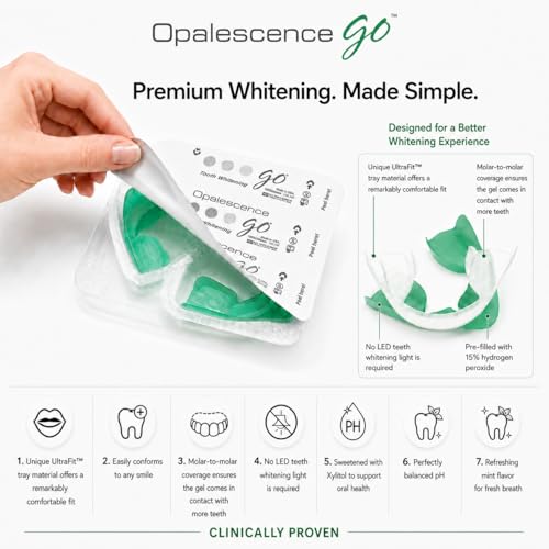 Image of Opalescence GO 15 Mint Whitening Bundle - (7 Treatments) Hydrogen Peroxide Prefilled Teeth Whitening Trays and Travel Whitening Sensitivity Toothpaste 1 Oz - Mint Flavor - 6288-1