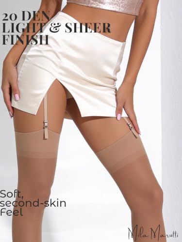 Image of Mila Marutti Sheer Thigh High Stockings for Garter Belts | 20 Denier Lingerie Stockings | Garter Set Nylons Multiple Colors