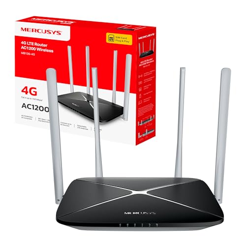 Mercusys MB135-4G Router WiFi con Sim, 4G LTE Cat4 AC1200Mbps, 4 Antenne Ad Alto Guadagno, 1 Porta LAN/WAN + 3 Porte...