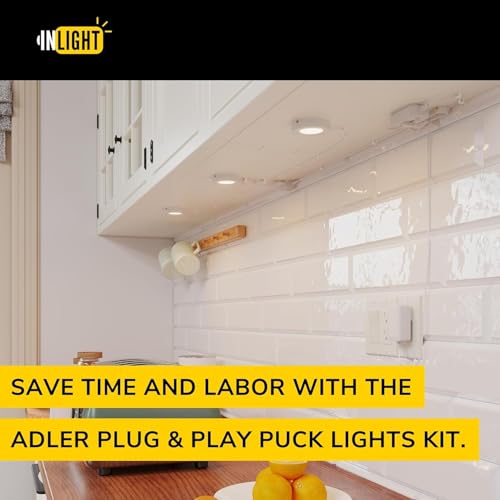 Image of GETINLIGHT 2.75-Inch LED Puck Light Kit, 6-Pack, Plug-in, 3000K, Black | Warm white light, 12V plug-in kit with in-line dimmer, recessed /surface mount. Model: IN-0102-6-BK