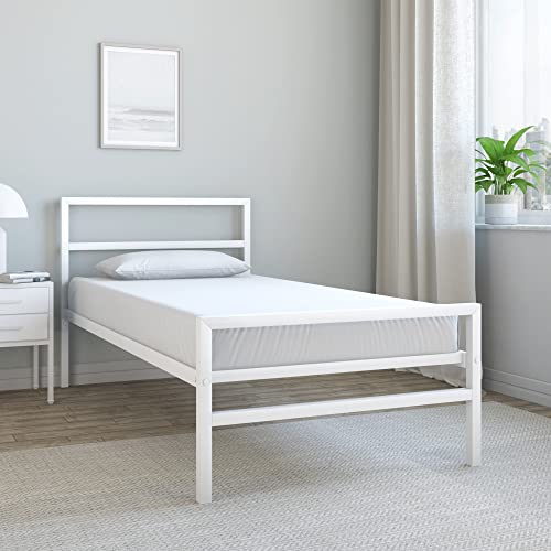 Nilkamal SLEEP Striker Single Size Metal Bed Frame | Anti-Rust Powder Coated Steel Construction | Durable & Easy Assembly | White | 1 Year Manufacturer Warranty |75" x 36" | White Matte Deal