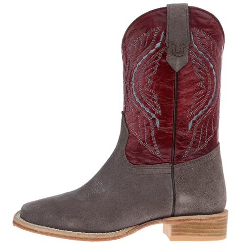 R Youth Charcoal Rough Out with Dark Cherry Shaft Square Toe Boot2