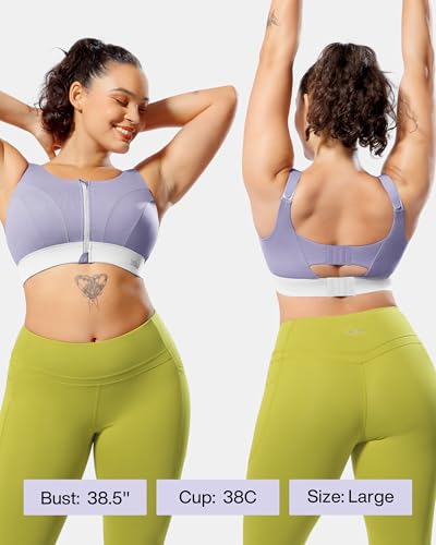 Image of Adjustable High Impact Sports Bras for Women Zip Front Full Coverage and Lift Padded Compression Tops