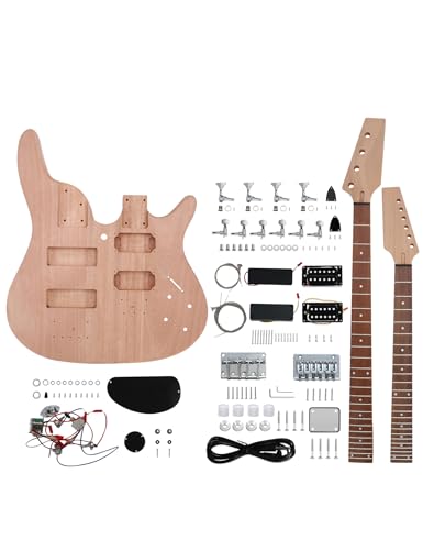 Fistrock Kit de guitarra eléctrica y bajo de doble cuello, kit de 6 cuerdas y 4 cuerdas para diestros...