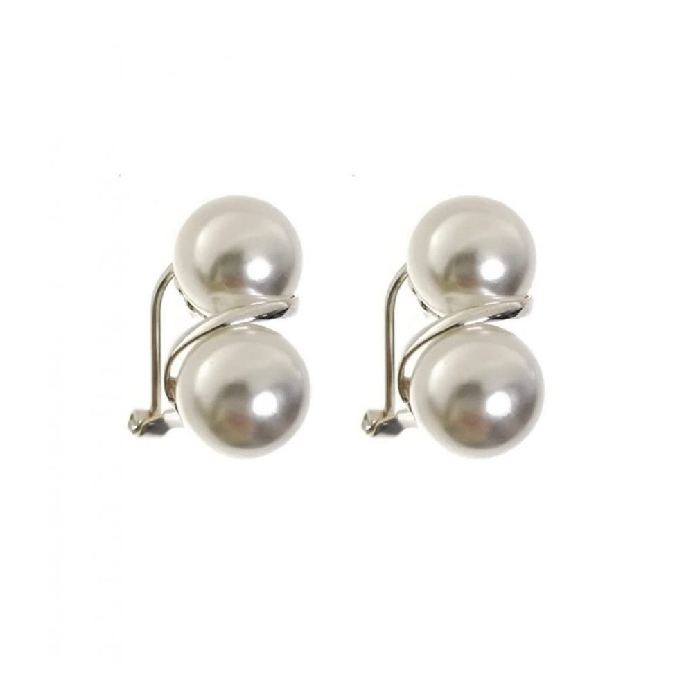 Minoplata Pendientes tu y yo Perlas 10 Mm. en Plata de ley 925 con cierre omega