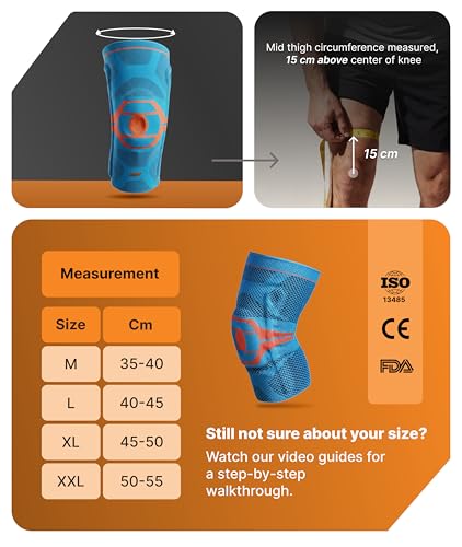 Image of Knee Brace Ultima with Patella Gel Pads & Side Stabilizers, Nylon Knee Brace for Men and Women, Durable Knee Caps for Sports, Gym Exercise, Running, Cycling, Injury Recovery - Blue, L Size. 1 Pc