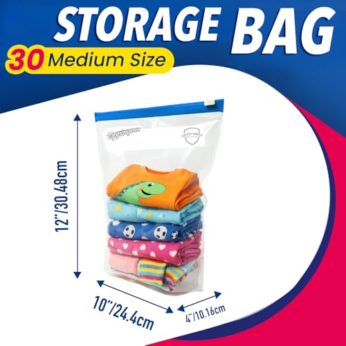 Image of Reusable Transparent Storage Bags with Slider Zip Lock | 15 Large Size (12 inchx14.5 inch with 5 inch Bottom) | Ziplock Pouch or Bag for Clothes, Shoes, Saree & Travel Packing | Zipper Pouch (Medium (30))