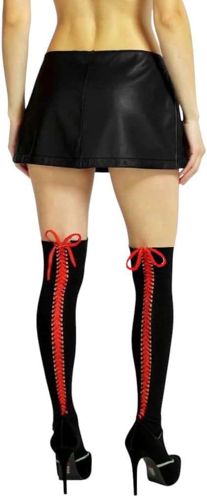 ToBeInStyle Women's Lace Up Back Seam Tights Sheer or Opaque Hosiery Stockings Crisscross Lace Ribbon Zigzag Design