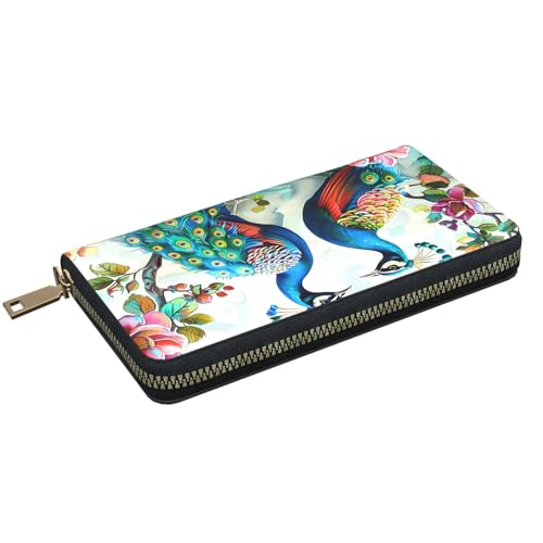Beautiful Peacock Flowers Printed Long Wallet for Women Men Cute Coin Purse with Card Holder2