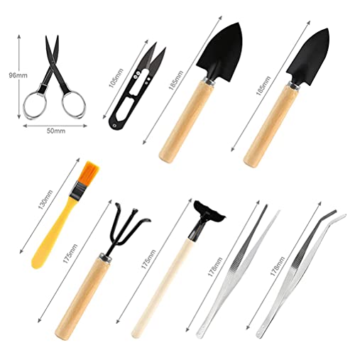 Wusteg 10 peças mini ferramentas bonsai com kit de ferramentas de jardinagem antiderrapante plantaçã