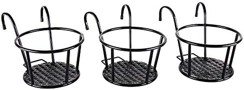 HowRU Iron Art Hanging Baskets Flower Pot Holder Over The Rail Metal Fence Planters Assemble - Pack of 3 (Black)