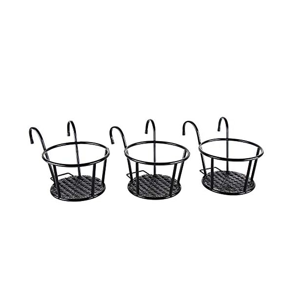 Metal/Iron Art Hanging Baskets Flower Pot Holder - Great for Patio Balcony Porch or Fence,White, Black